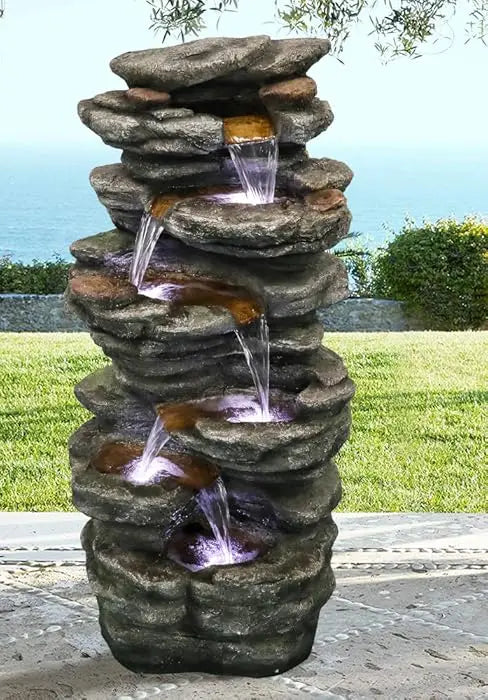 Water Fountain - 6-Tier LED by High Rocks – Soothing Tranquil Garden & Home Accent