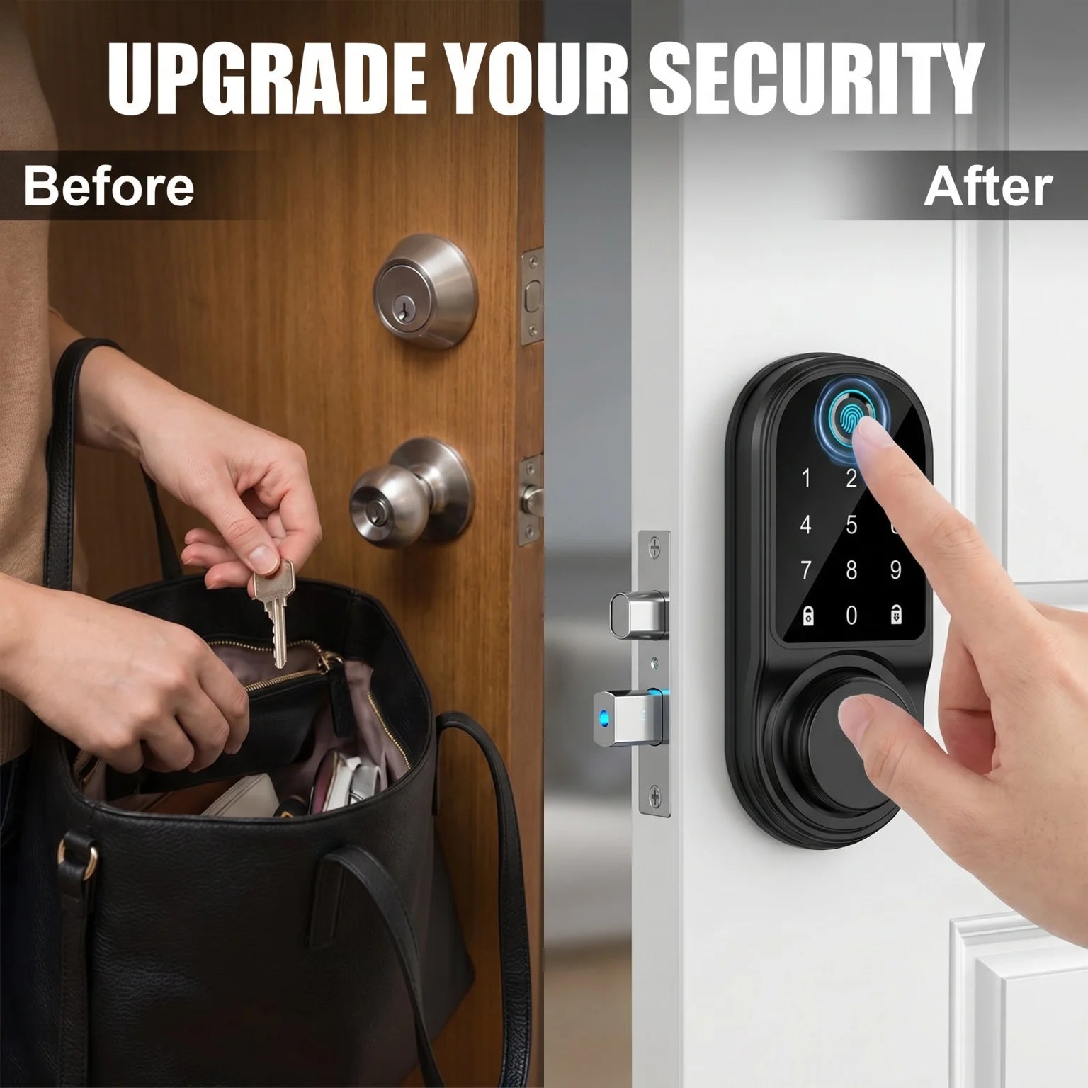 Electronic Lock-Bluetooth Smart Deadbolt Lock Keyless Entry Fingerprint Door Lock with Touch Keypad, IC Card, Physical Key, APP Remote, Temporary Code, Auto Lock, Door / Home Apartment Rental