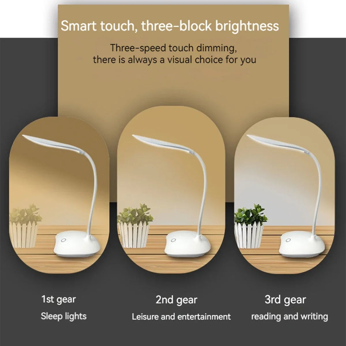 LED Desk Lamp - USB Charging – Portable Touch Control Reading Light with Eye-Caring Features