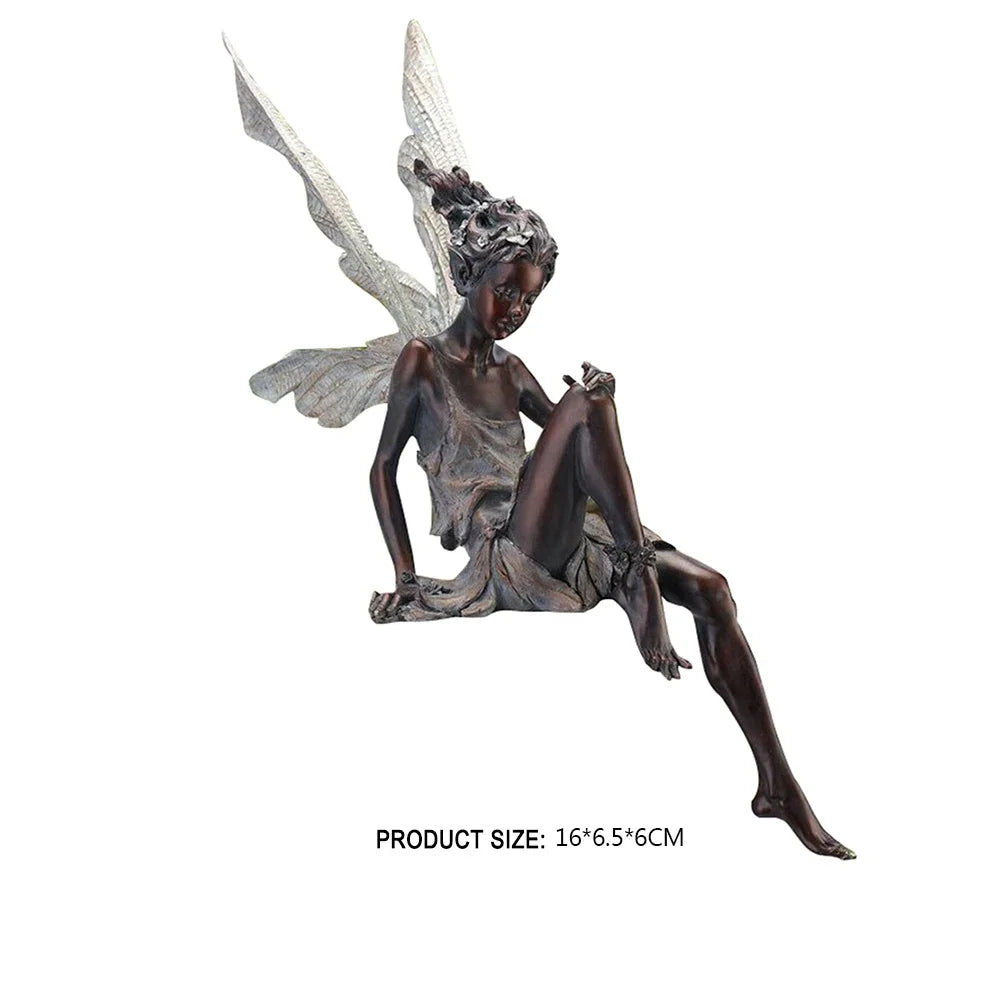 Figurine-Flower Fairy Sculpture, Garden Landscaping, Yard Art Ornament, Resin Turek Sitting Statue Outdoor