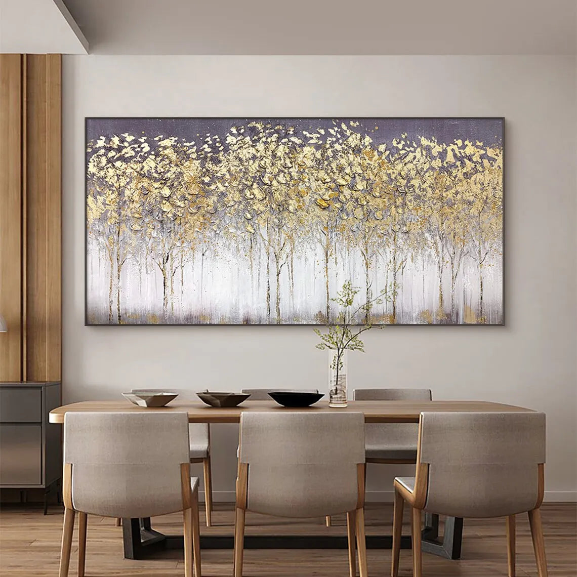Canvas Art- A-Abstract Gold Leaf Oil Painting, Hand On Canvas, Modern Gold Foil Texture, Acrylic Painting, Large Wall Art, Living room, Home Decor