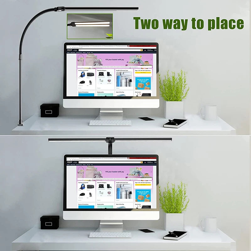 LED Desk Lamp-LAOPAO Double Head LED Desk Lamp Architect Desk Lamps, 24W Brightest, 5 Color Modes, 5 Dimmable, Eye Protection lamp
