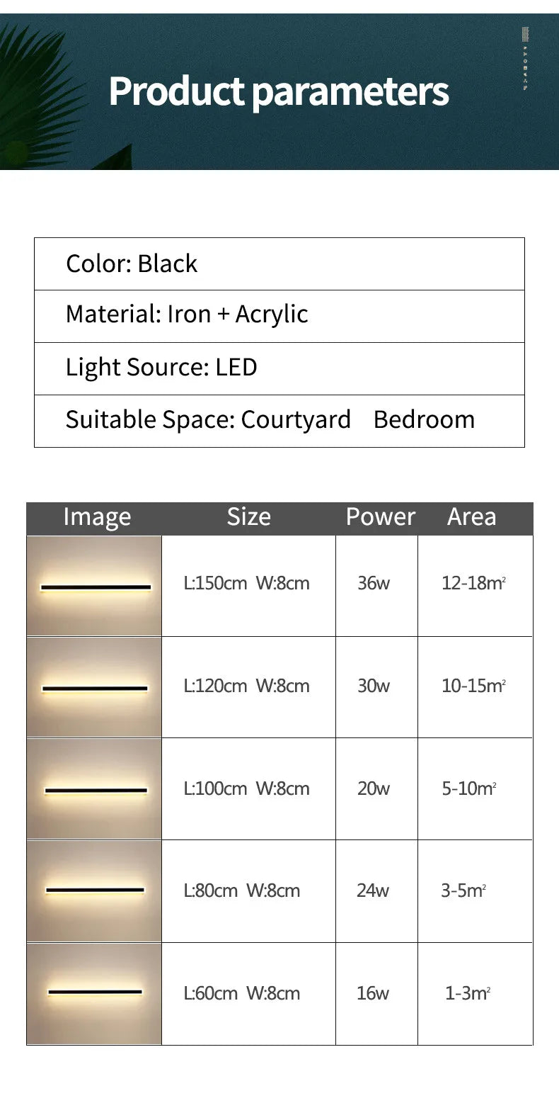 LED Wall Lamp-IP65 Waterproof, Long LED Lamp, Outdoor Wall Lamp, balcony, corridor, staircase, entrance, garden light