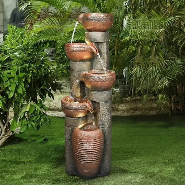Water Fountain- 5 Tier Outdoor Garden Water Fountain Decor, Resin Fountain for Garden, Floor Patio, Deck, Porch, Backyard and Home Art