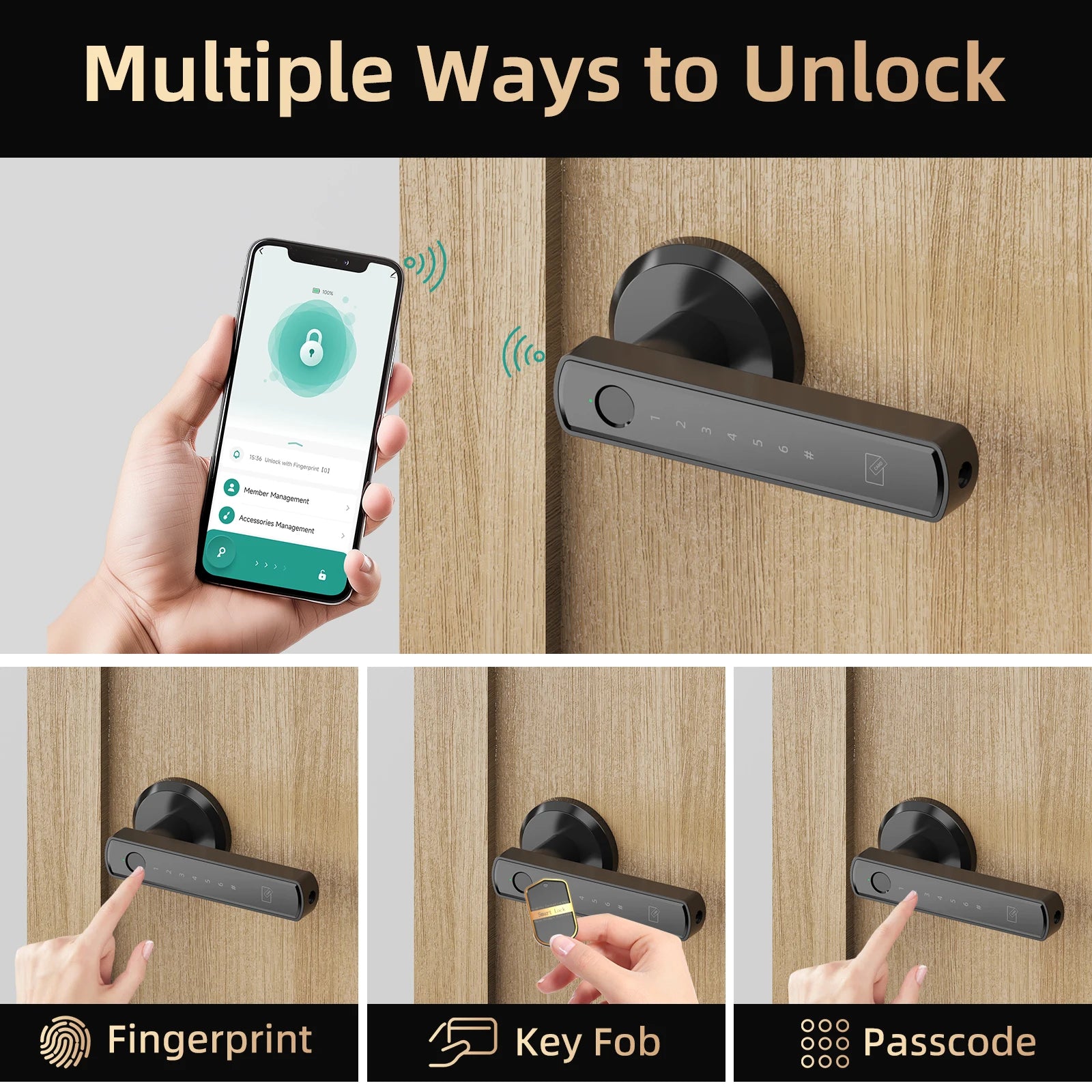 Smart Lock-Digital Electronic Fingerprint, Door Lock, App Control, Viladepot, TYPE-C Interface, Passcode, Unlock Electronic Touchscreen, Keypad