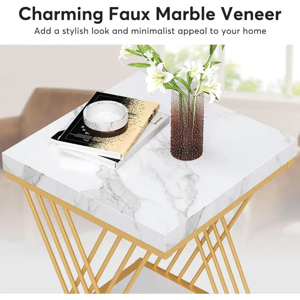 Accent Table-White Gold Marble, 2-Piece Set, Side Table Set, 2-Tier End Table