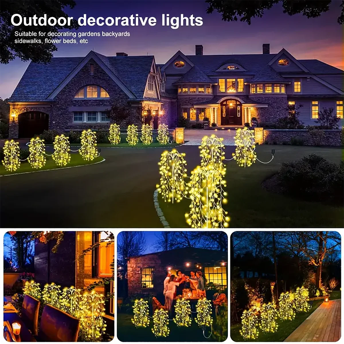 LED Solar Lights-Firecracker Fireworks Lights, 4 Pack, 680 LED, Solar Outdoor Yard, Lawns, Garden Light, Party Landscape Lighting