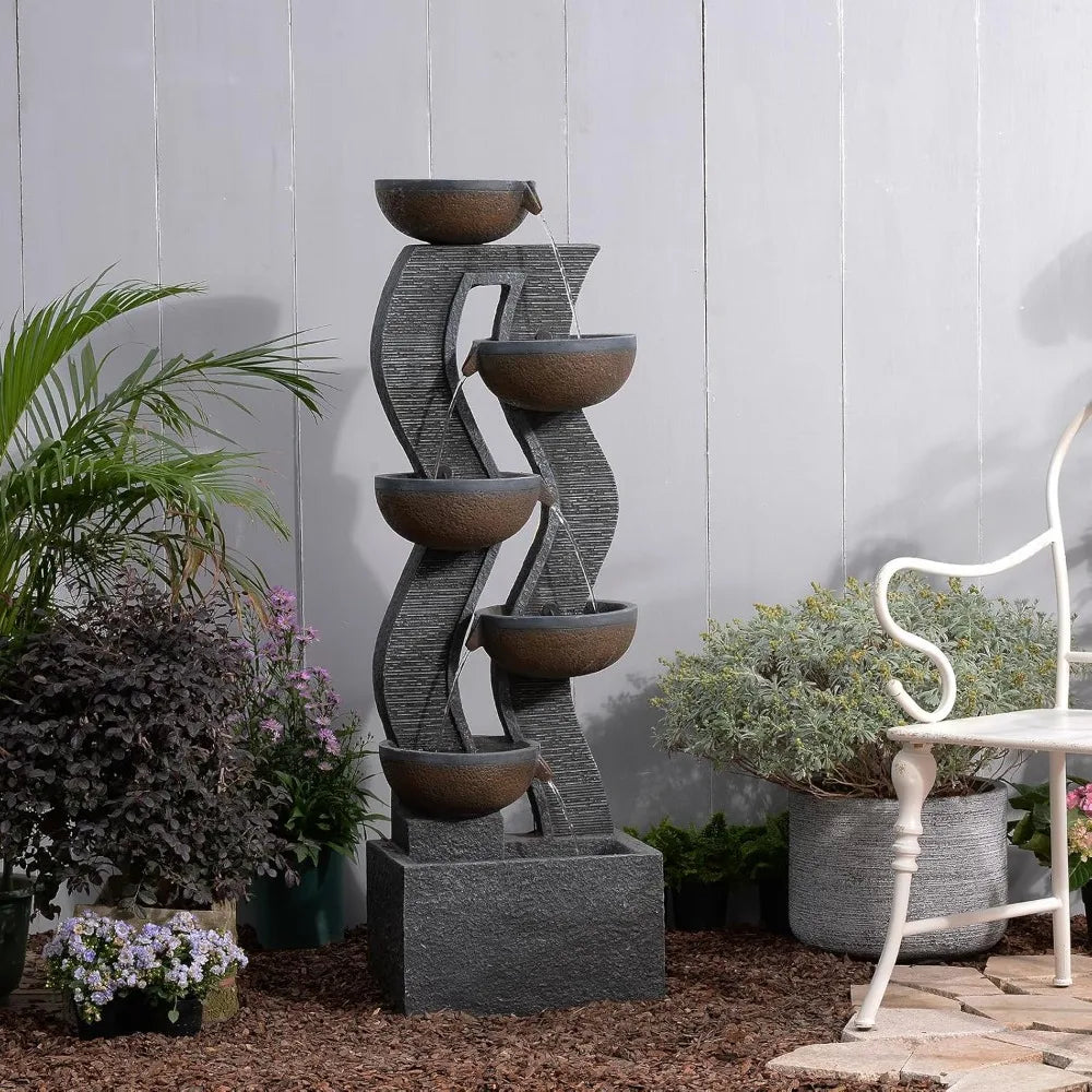 Water Fountain - 6-Tier Resin Garden Fountain – 52.8" - Wave Bowl Design for Courtyard, Patio, or Home Landscape