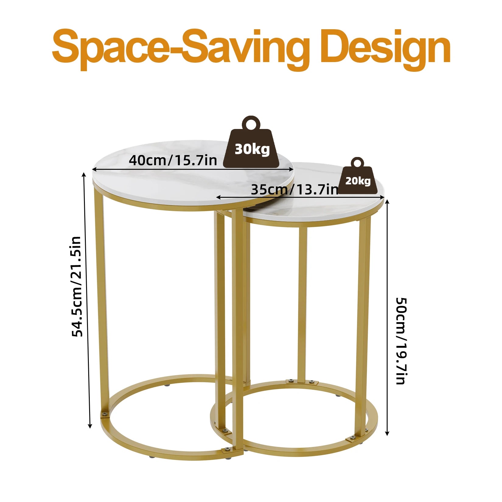 Accent Table Set-Nesting-Sintered Stone Round, Metal Base, Side Accent Table, Living Room, Storage, Small End Table