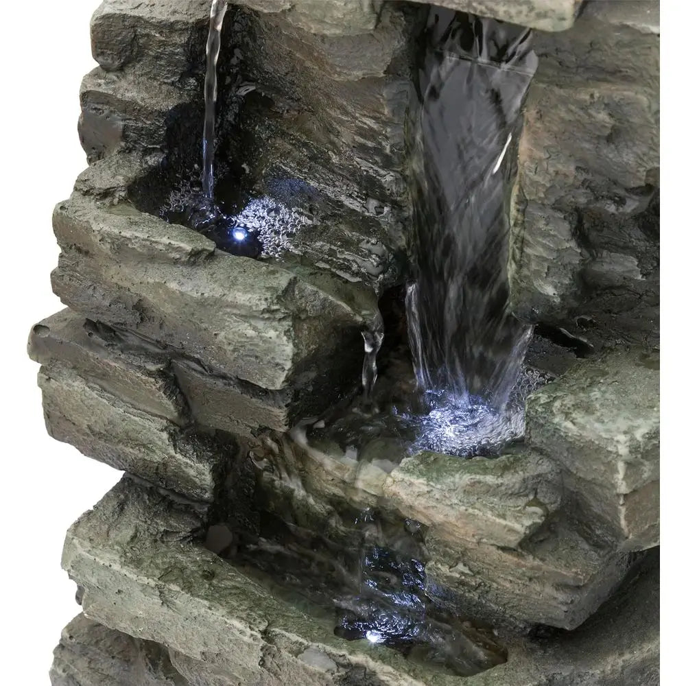 Water Fountain-LED Lights, 13 in Tall, Indoor Tabletop, 4 Tier Cascading, Water Feature, Home, Living Room, Zen Decor,