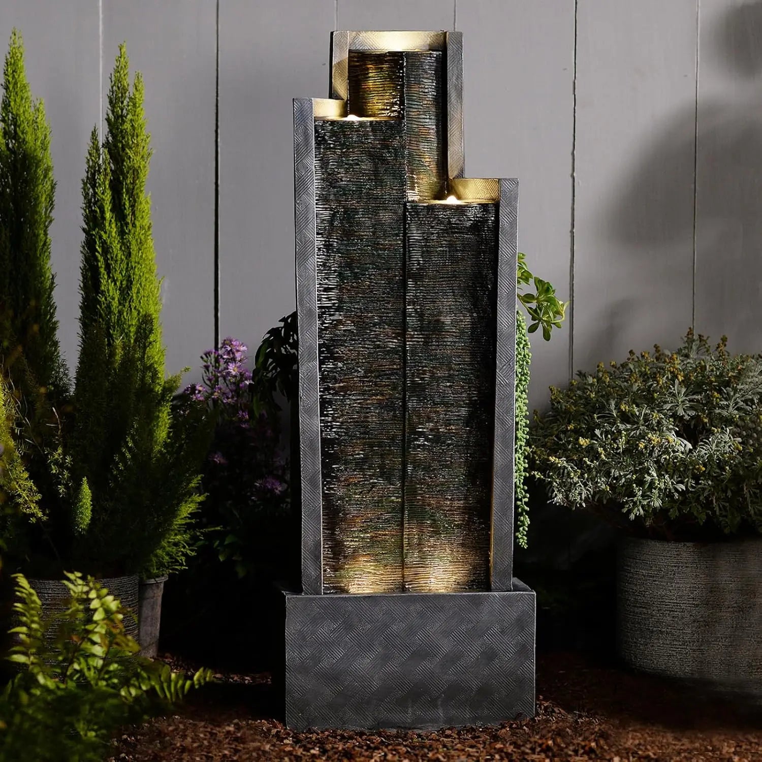 Water Fountain-49.6" H Garden Fountain Outdoor Modern Cascading Indoor Water Fountain Tall Floor - Standing Fountain with Lights, Customized