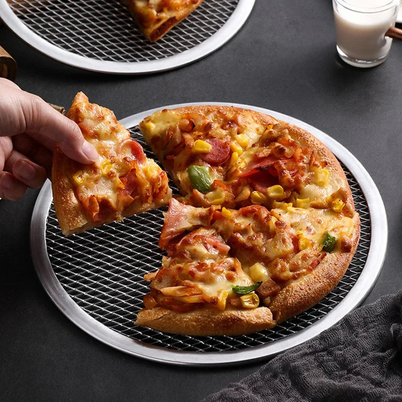 Round Pizza Baking Tray 8/10/12/14 inch DIY Pizza Screen Baking Tray Metal Net Non-stick Mold For Oven Seamless Aluminum Pizza Screen