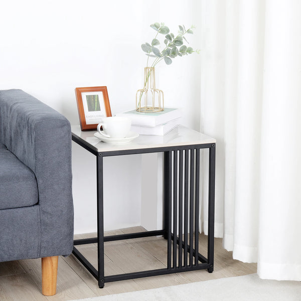 End Table-Minimalism Marble Stone Side Table, White Top Black Frame Side, Coffee Tables