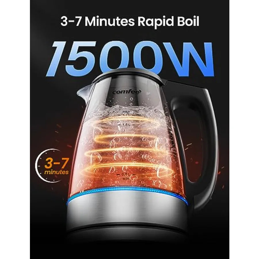 Electric Kettle-1.7L Glass Electric Tea Kettle, 304 Stainless Steel Filter, 6 Temperature Presets, Fast Heating, 2-Hour Keep Warm, Auto-Off