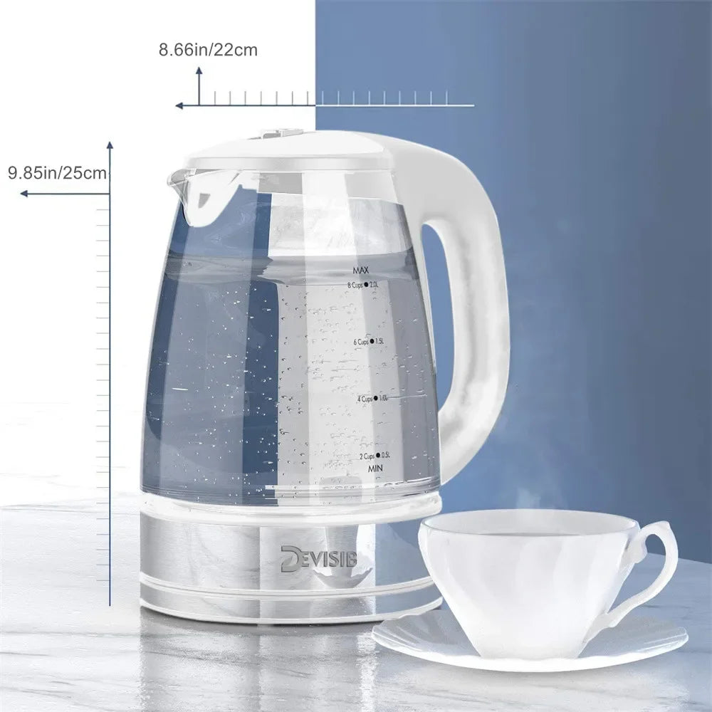 Electric Glass Kettle-2200W Fast Boiling, Temperature Control, 4-Hour Keep Warm, 2.0L Tea Kettle & Hot Water Boiler, by DEVISIB