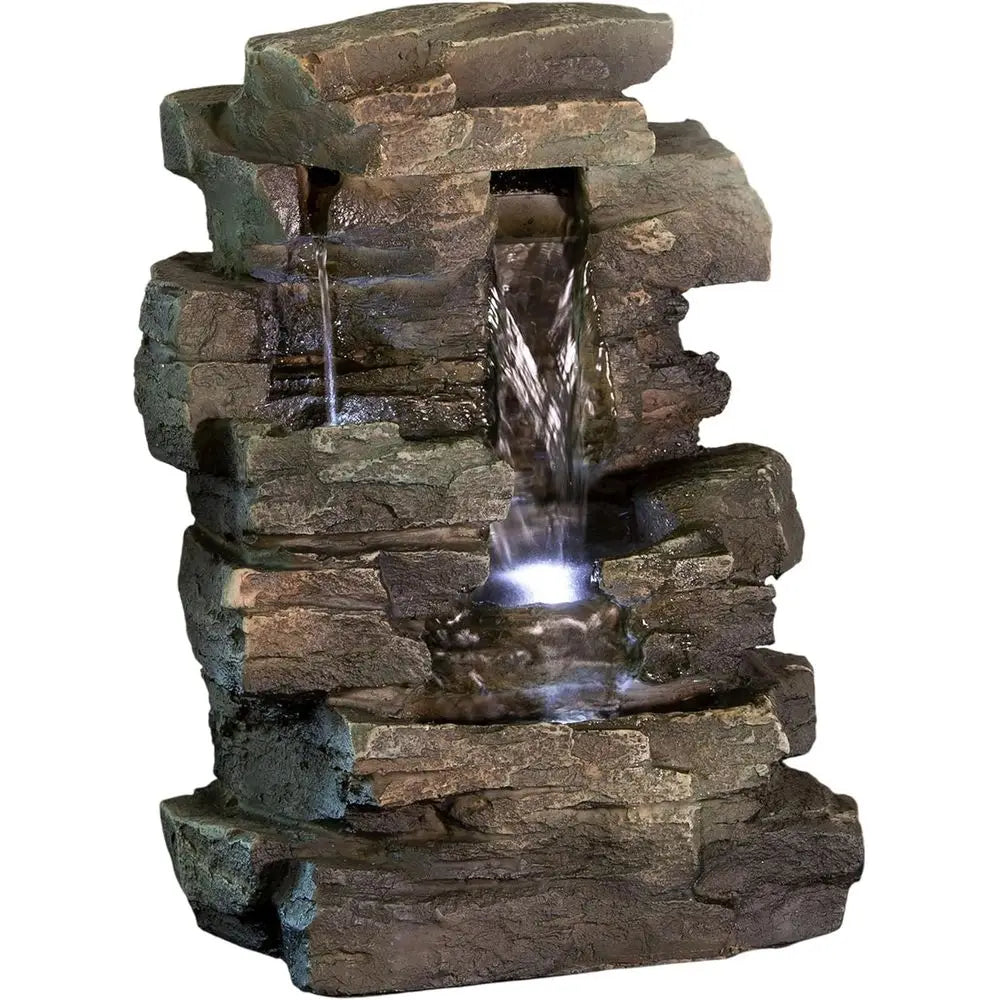 Water Fountain-LED Lights, 13 in Tall, Indoor Tabletop, 4 Tier Cascading, Water Feature, Home, Living Room, Zen Decor,