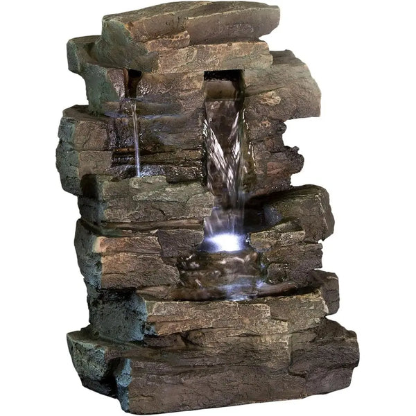 Water Fountain-LED Lights, 13 in Tall, Indoor Tabletop, 4 Tier Cascading, Water Feature, Home, Living Room, Zen Decor,