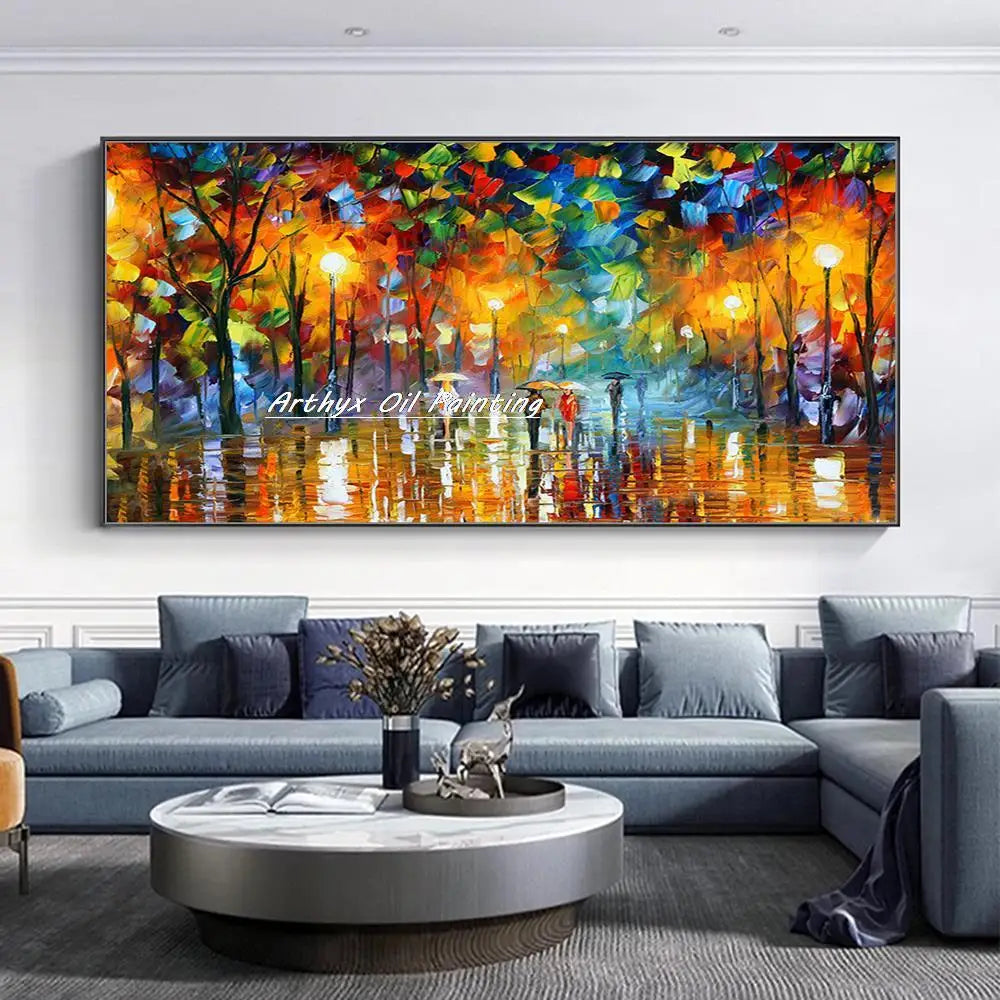 Canvas Art-Hand painted, Night Knife, Oil Painting on Canvas, Modern Abstract Landscape Art Poster, Wall Pictures, Home Decor, Arthyx,Large