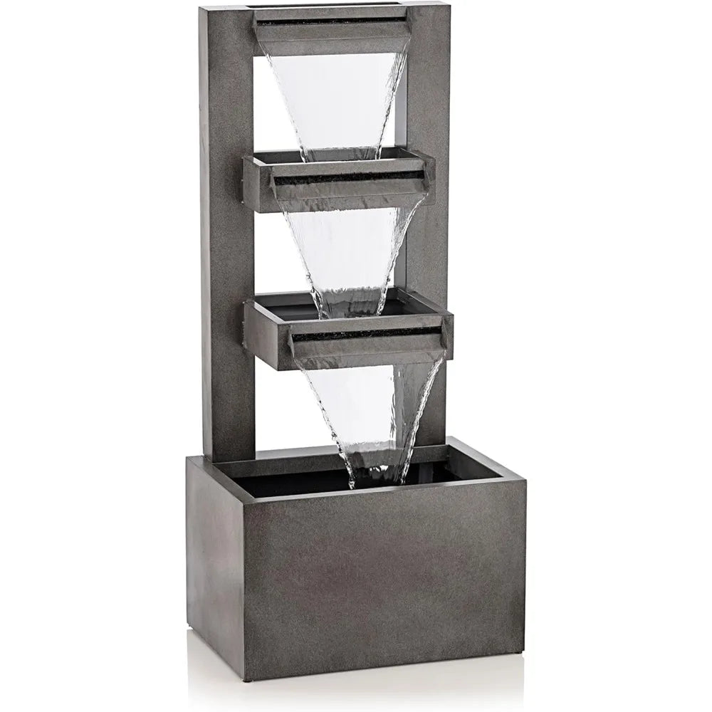 Water Fountain - CPS182, Outdoor, Metal Multitiered Waterfall, Floor Fountain, Industrial Style, Water Feature, Garden, Patio, Yard, Backyard