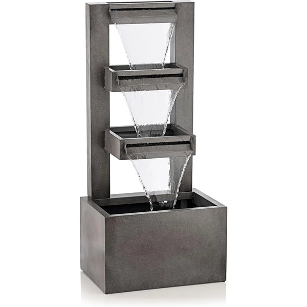 Water Fountain - CPS182, Outdoor, Metal Multitiered Waterfall, Floor Fountain, Industrial Style, Water Feature, Garden, Patio, Yard, Backyard