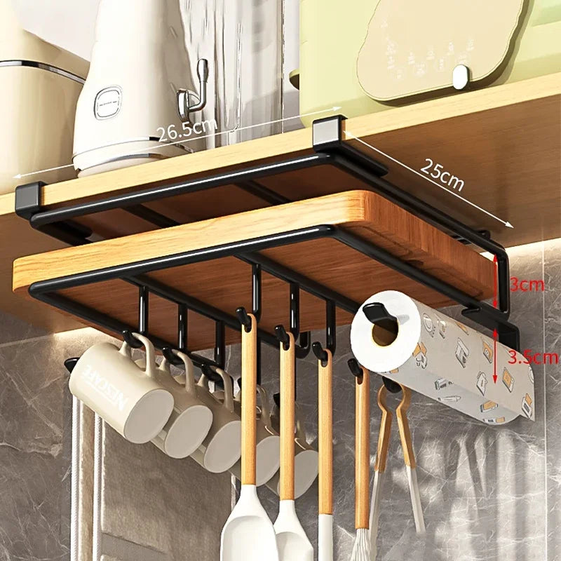 Home Kitchen: Organizer Rack: Hanging with Hooks Under Cupboard Paper Towel Rags Hanger Cutting Board Pot Cover Holder Storage Shelf