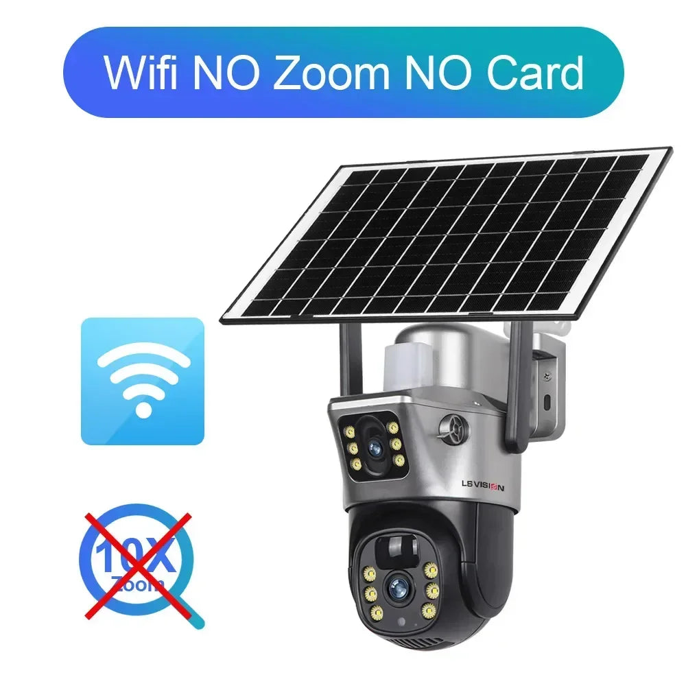 Home Security: Camera: LS VISION 12MP 10X Zoom Dual Screen Solar Camera 6K Ultra HD | Outdoor Surveillance | 4G/WiFi | Three-Lens System | Human Auto Tracking | V380 Pro App