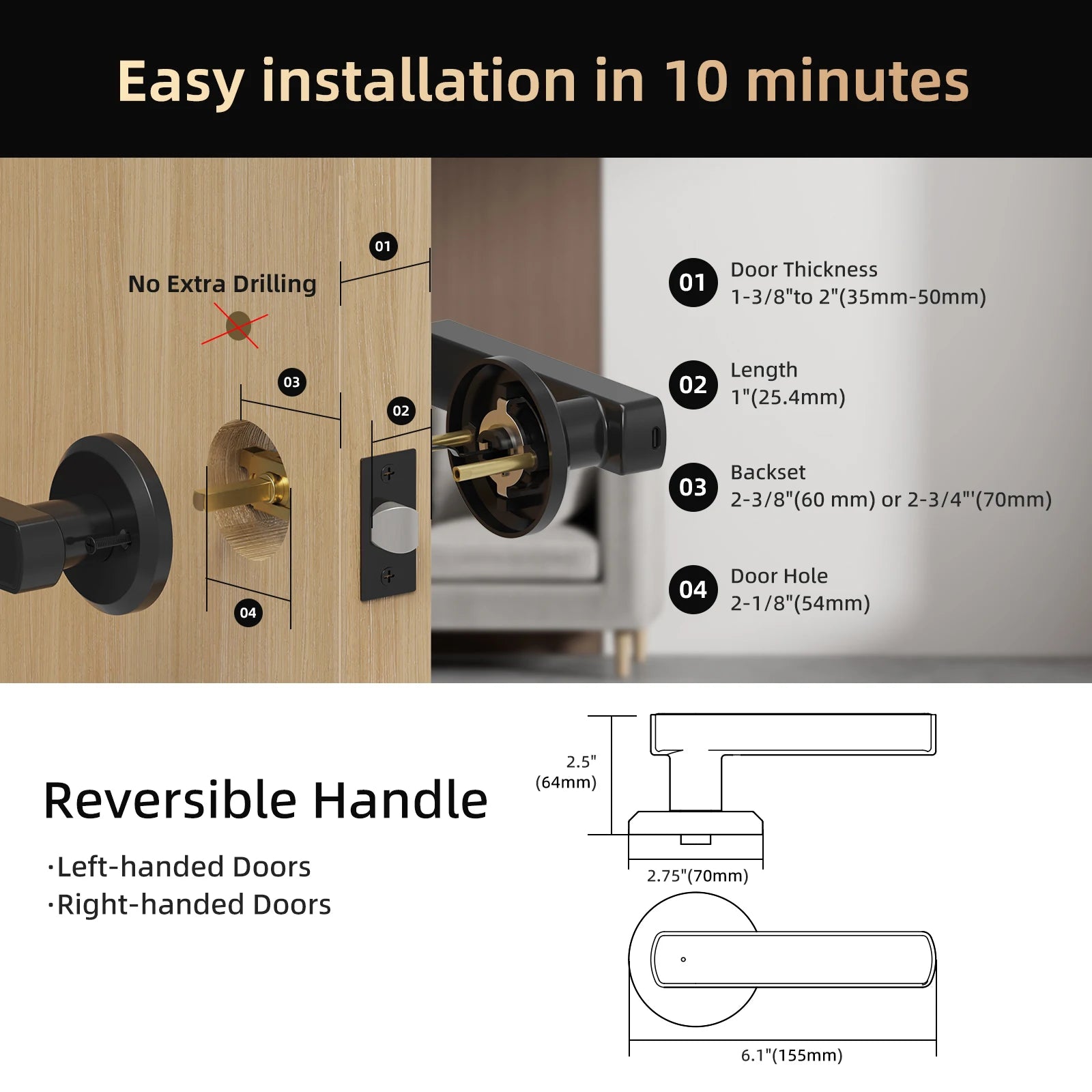 Smart Lock-Digital Electronic Fingerprint, Door Lock, App Control, Viladepot, TYPE-C Interface, Passcode, Unlock Electronic Touchscreen, Keypad