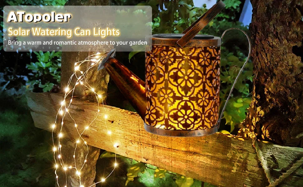 Solar-Powered LED Watering Can Lantern – Waterproof Hanging Kettle Light for Outdoor Garden & Lawn Decor