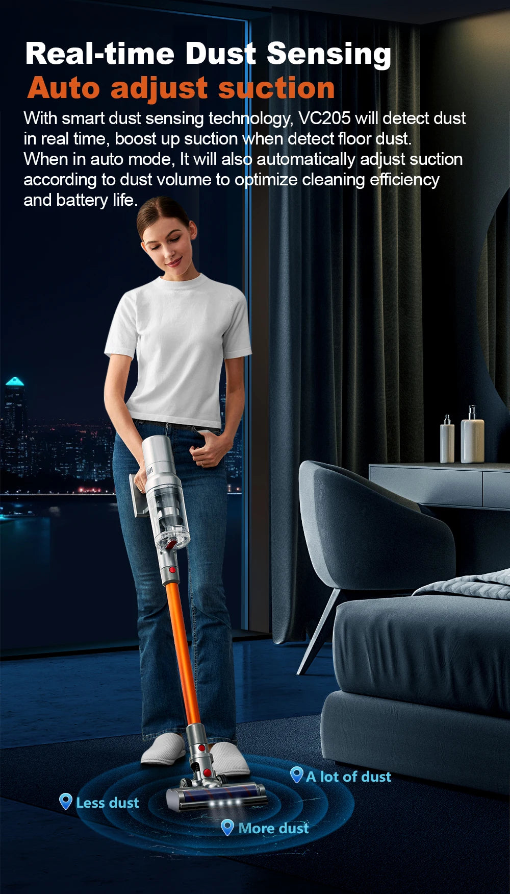 Vacuum Cleaner,Cordless Handheld, 27000PA,Touch Screen,Smart Dust Sensor,Auto Speed Control for Home Bed Carpet Clean