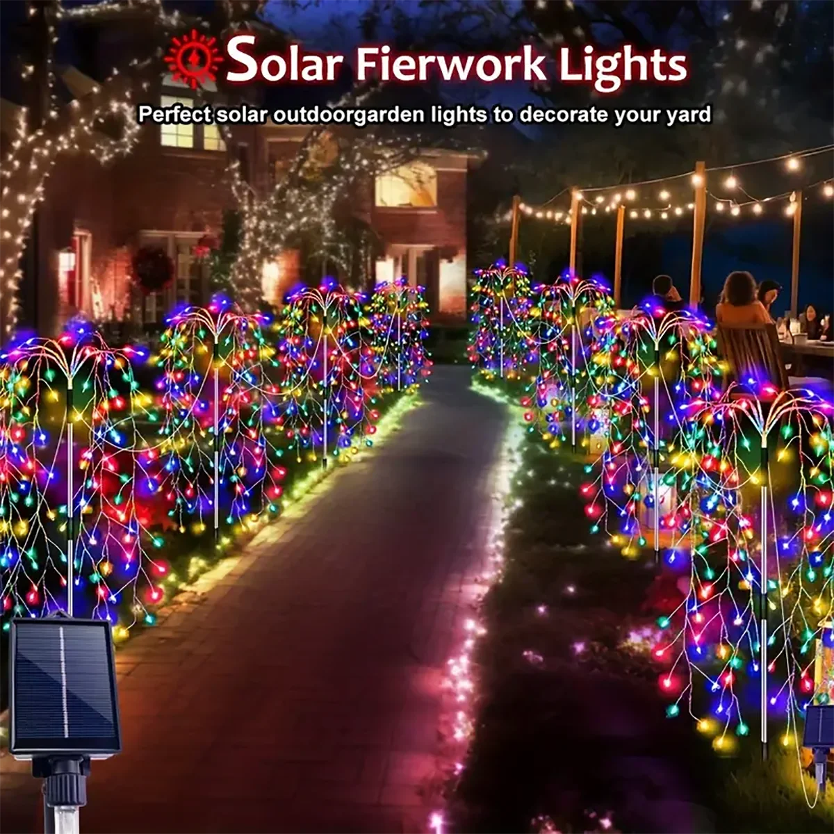 LED Solar Lights-Firecracker Fireworks Lights, 4 Pack, 680 LED, Solar Outdoor Yard, Lawns, Garden Light, Party Landscape Lighting