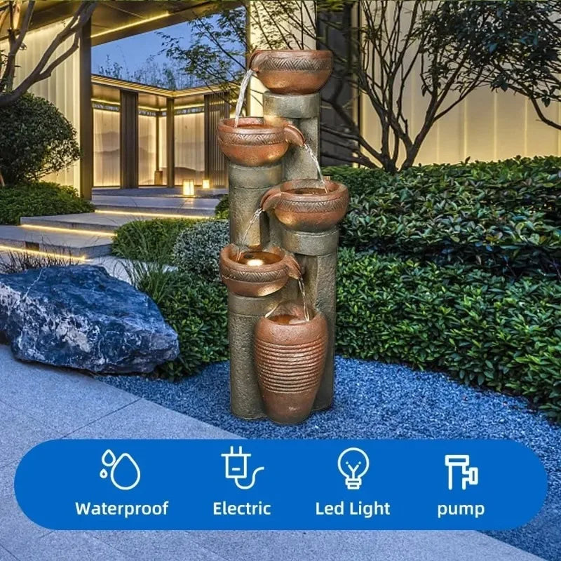 Water Fountain- 5 Tier Outdoor Garden Water Fountain Decor, Resin Fountain for Garden, Floor Patio, Deck, Porch, Backyard and Home Art