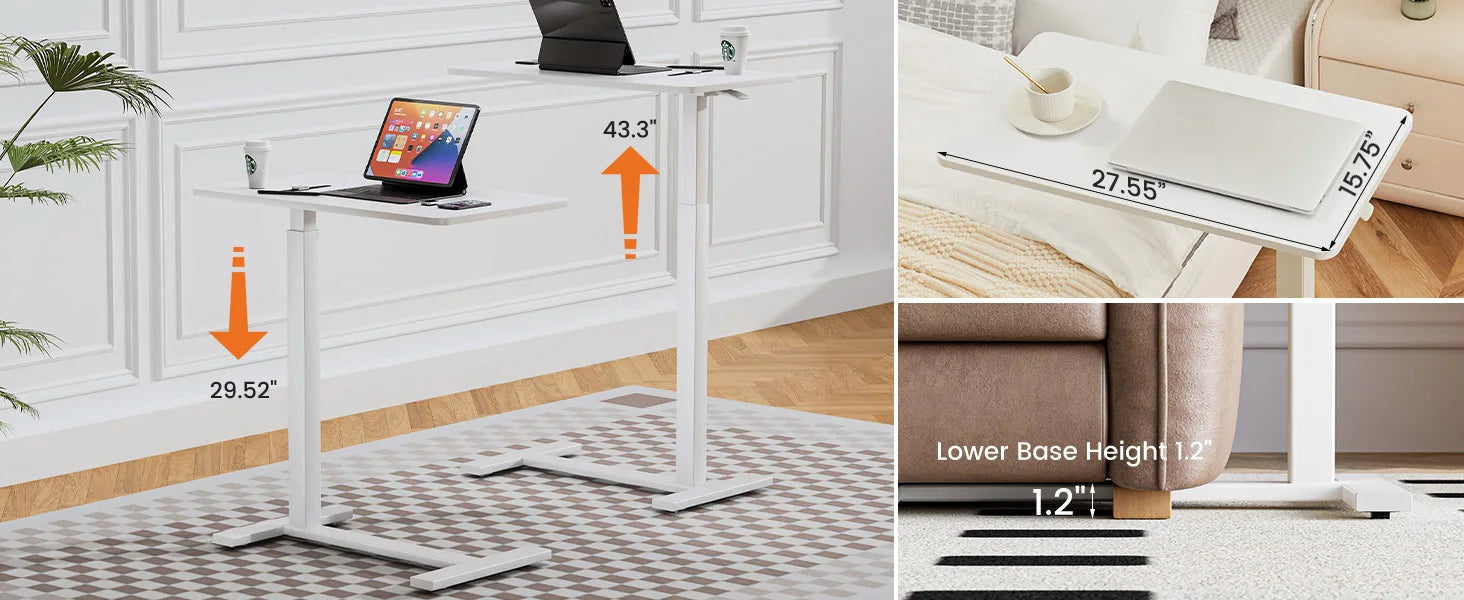 Accent Table-JHK Overbed Bedside Sofa Table with Hidden Wheels Adjustable Height Home Use Bed Table Laptop Mobile Standing Desk For Bedroom