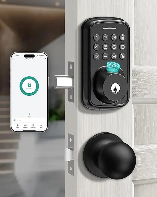 Keyless Entry Door Lock with Handle Set, Smart Door Lock with Fingerprint, 5 in 1 Unlock, Auto Lock Biometric Fingerprint Door L