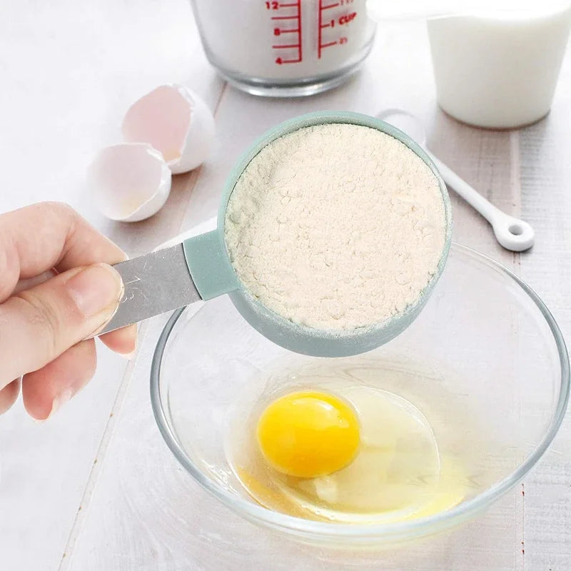Kitchen Tools-Measuring Cups and Spoons Set of 8 Pcs Nesting Measure with Stainless Steel Hle Dry Liquid Ingredient