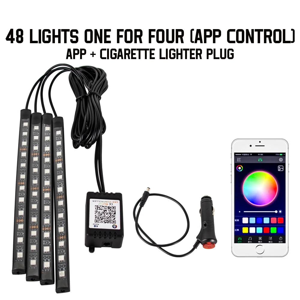 Outdoor Auto: Lighting: LED Car Foot Light - Remote/Voice Control Ambient Lamp with 36/48/72 LEDs