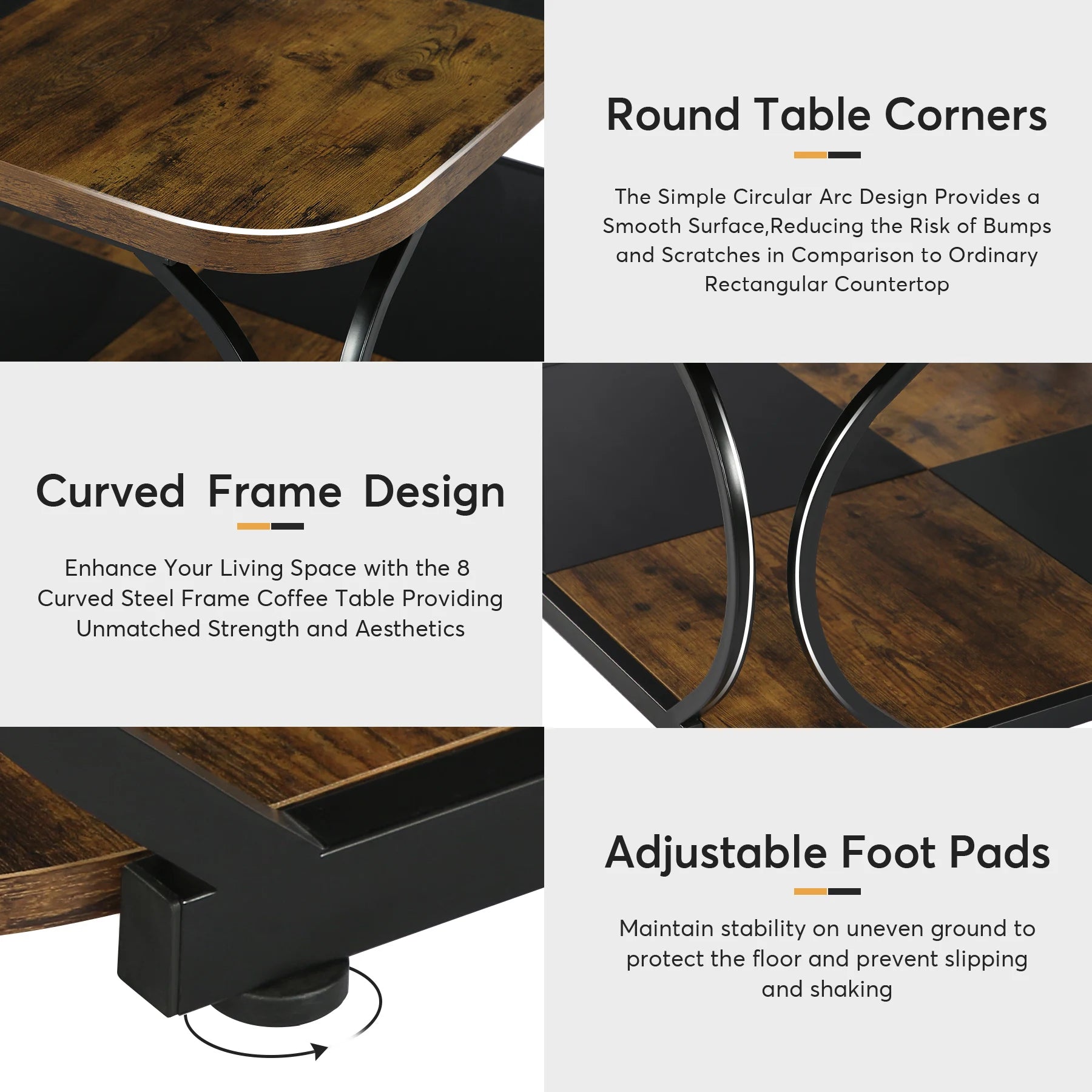 Coffee Table-Tribesigns Square Coffee Table, with 2 Tiers, 40 inches, Low Farmhouse Coffee Table, with Wood Storage Shelf, Heavy Duty Metal Curve
