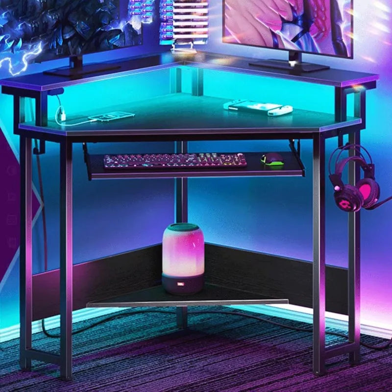 Corner Desk-Gaming, 44.5" W x 34.5" H, Small Computer Desk with Power Outlets, Home Office Desk, with LED Lights, Triangle Corner Desk
