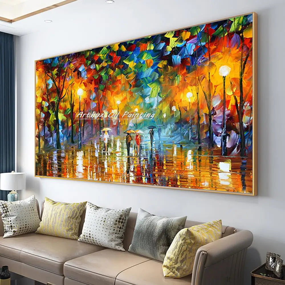 Canvas Art-Hand painted, Night Knife, Oil Painting on Canvas, Modern Abstract Landscape Art Poster, Wall Pictures, Home Decor, Arthyx,Large