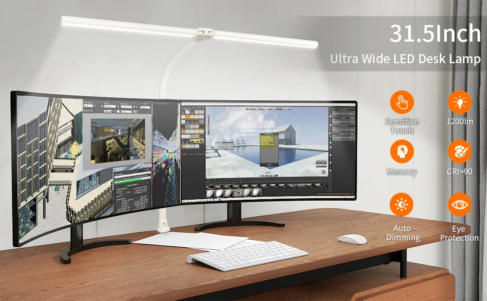 LAOPAO Double Head LED Desk Lamp Architect Desk Lamps Office 24W Brightest 5Color Modes and 5 Dimmable Eye Protection lamp