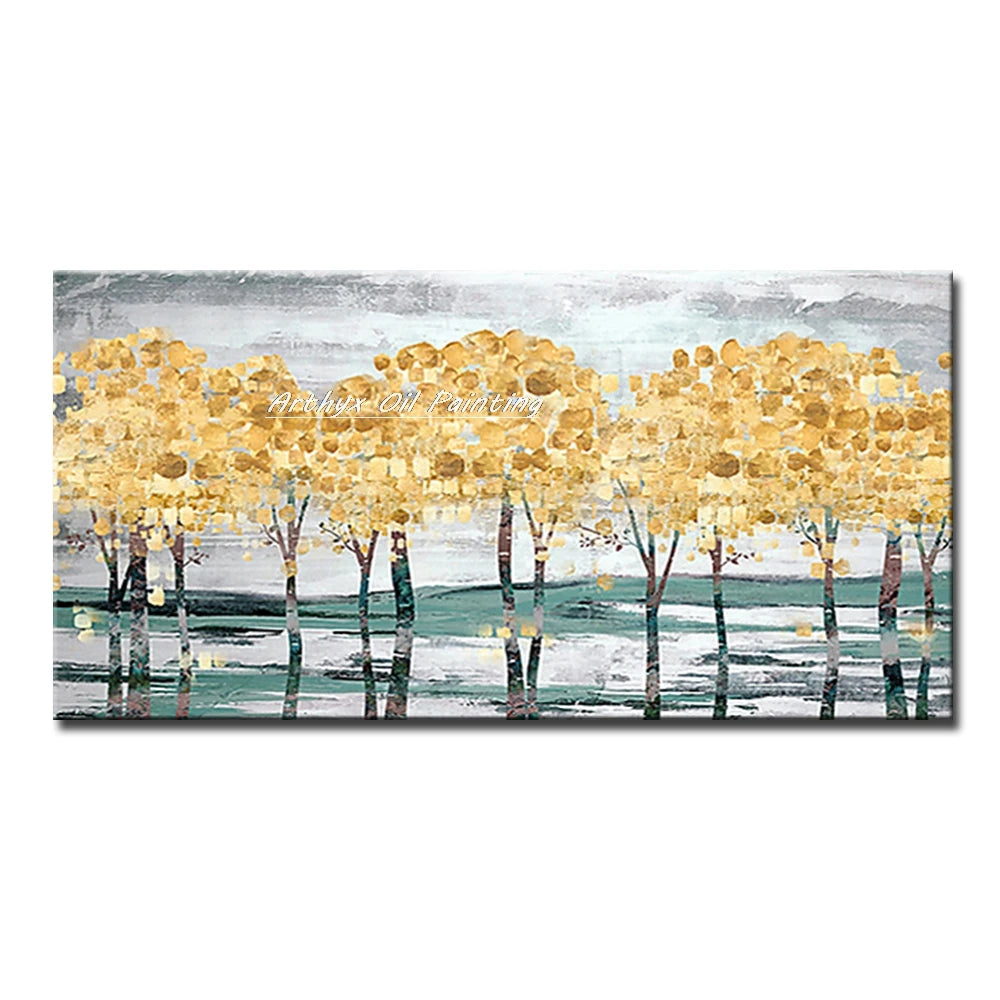Canvas Art-Hand painted, Palette Knife, Tree, Oil Painting on Canvas, Modern Abstract Landscape Art Poster, Wall Pictures, Home Decor, Arthyx,Large