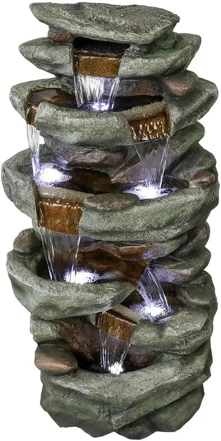Water Fountain - 6-Tier LED by High Rocks – Soothing Tranquil Garden & Home Accent