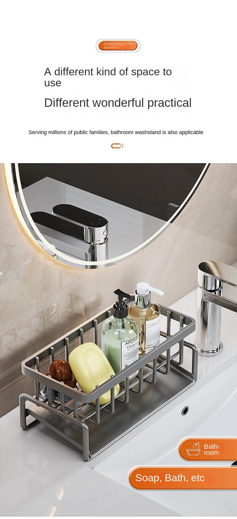 Kitchen Rack-Stainless steel shelf, sponge drain rack, sink drainage rack, dishwashing supplies, dishcloth storage, drainage rack
