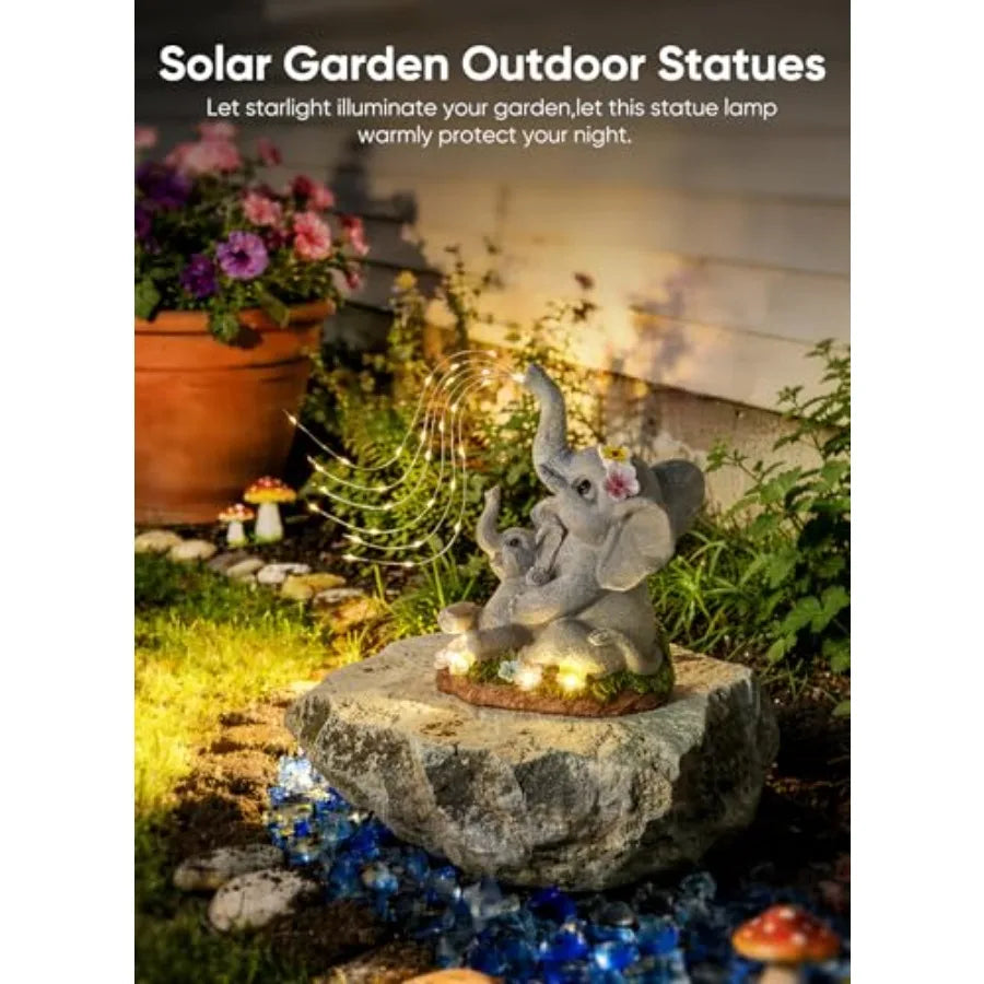Solar-Powered LED Lights-Elephants, Garden Decor, Figurine, Succulent and Watering, Waterproof, Outdoor, Patio, Lawn, Balcony, Yard
