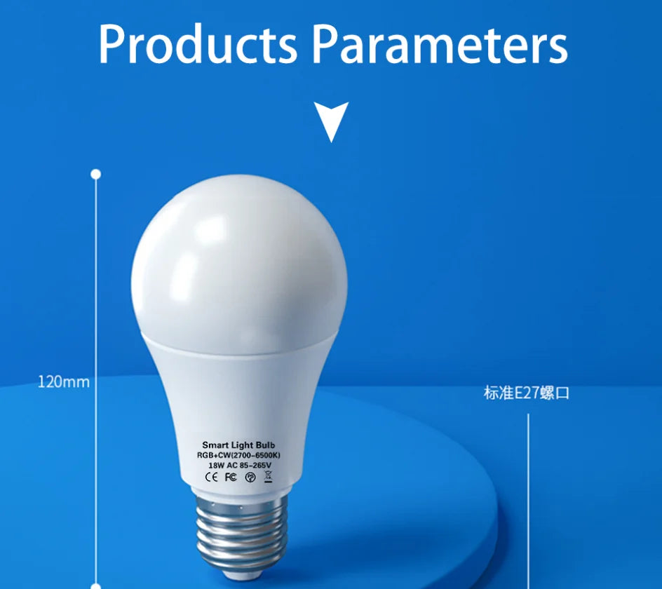 Smart LED Light Bulbs - RGB – E27 WiFi + Bluetooth, Tuya App Control, Works with Alexa & Google