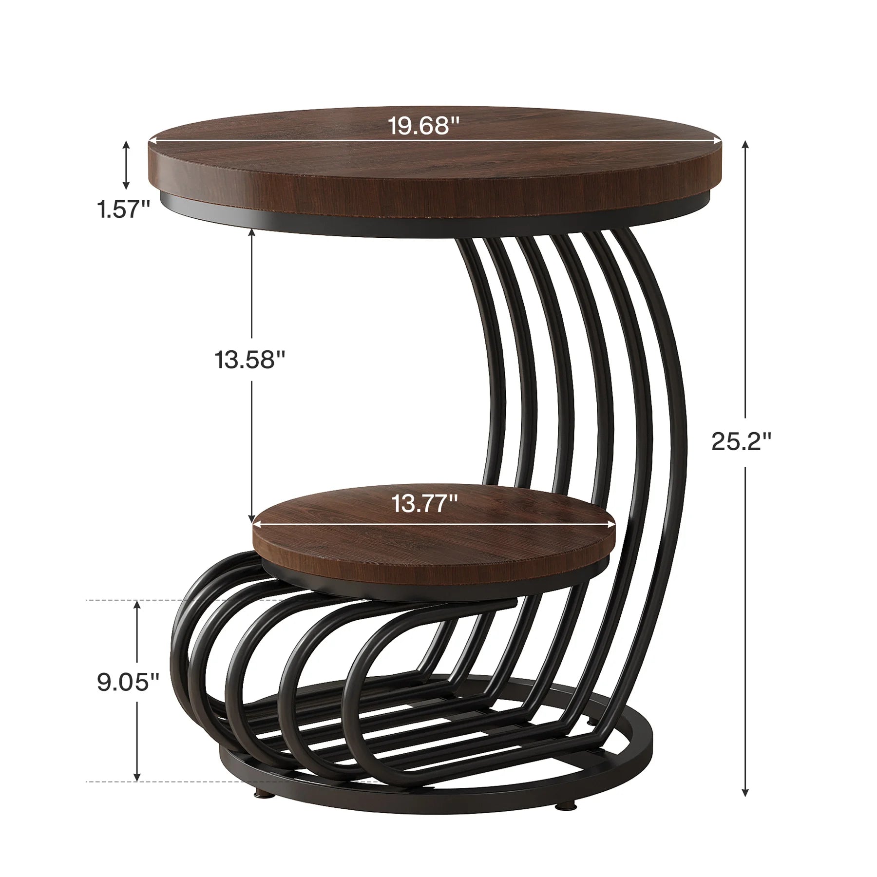 Accent Table-Gold Round Table, 2 Tiers Faux Marble Side Table, Table with Storage Shelf, Modern White Gold Bedside Table, Tribesigns