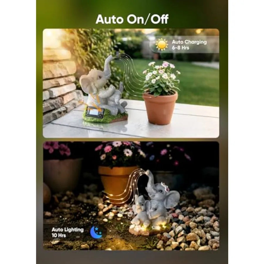 Solar-Powered LED Lights-Elephants, Garden Decor, Figurine, Succulent and Watering, Waterproof, Outdoor, Patio, Lawn, Balcony, Yard