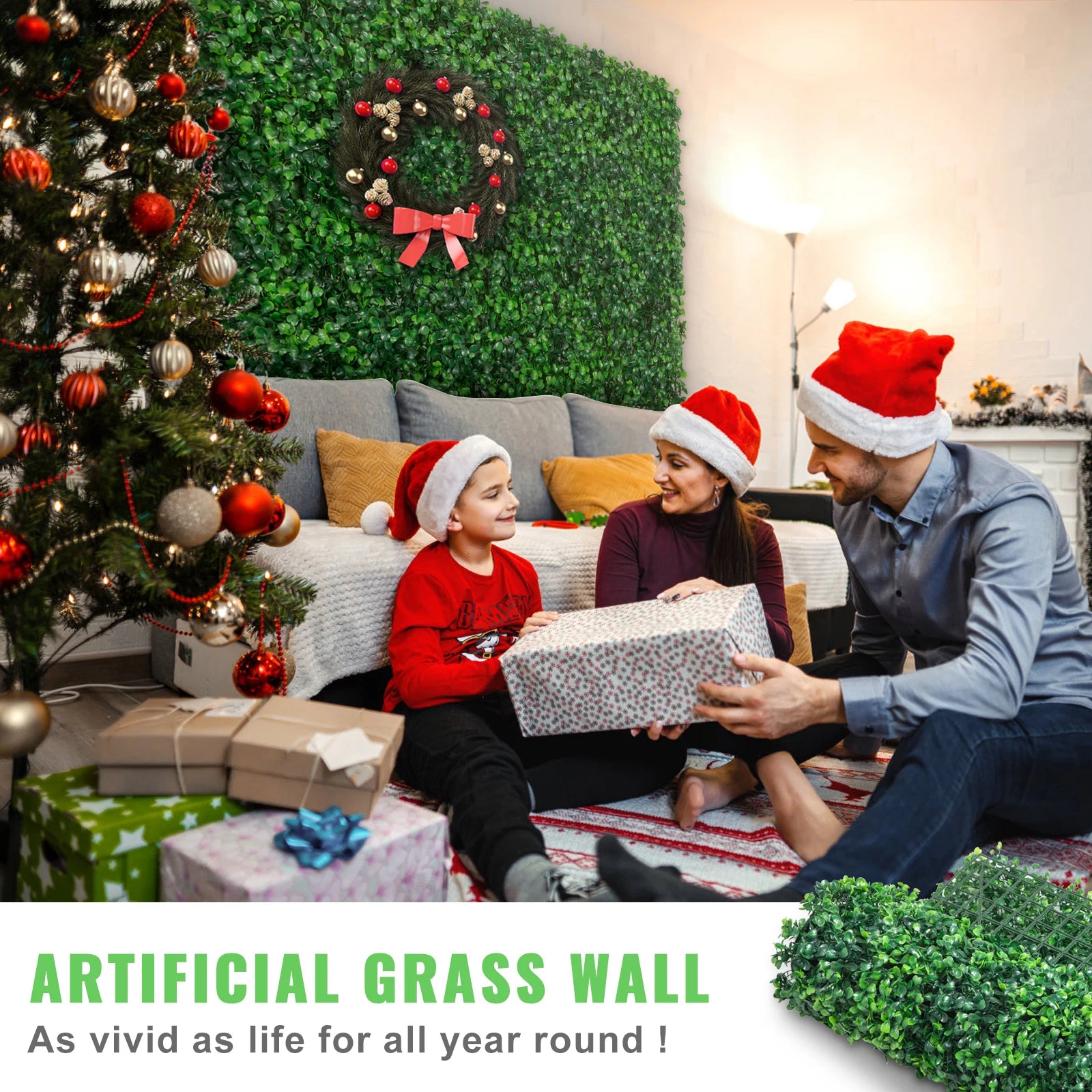 Hedge Wall-Artificial Boxwood Panel, UV 24pcs, 20x20/24x16 in, Boxwood Hedge Wall Panels. Artificial Grass Backdrop, Wall Green Grass, SucceBuy
