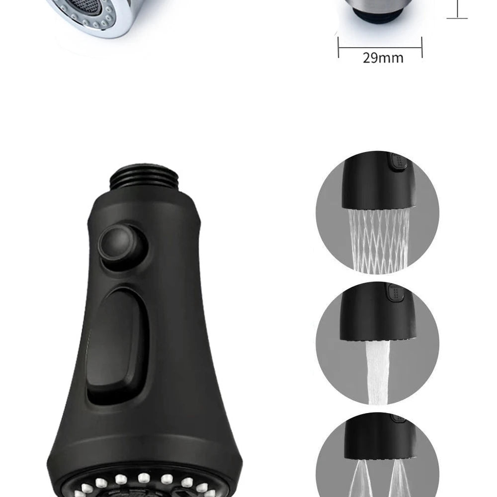 Kitchen Faucet-Head Pull Out Shower Nozzle, G1/2,  Sprayer Bathroom Sink Tap Replacement Accessory Black Silver Golden Head Aerator