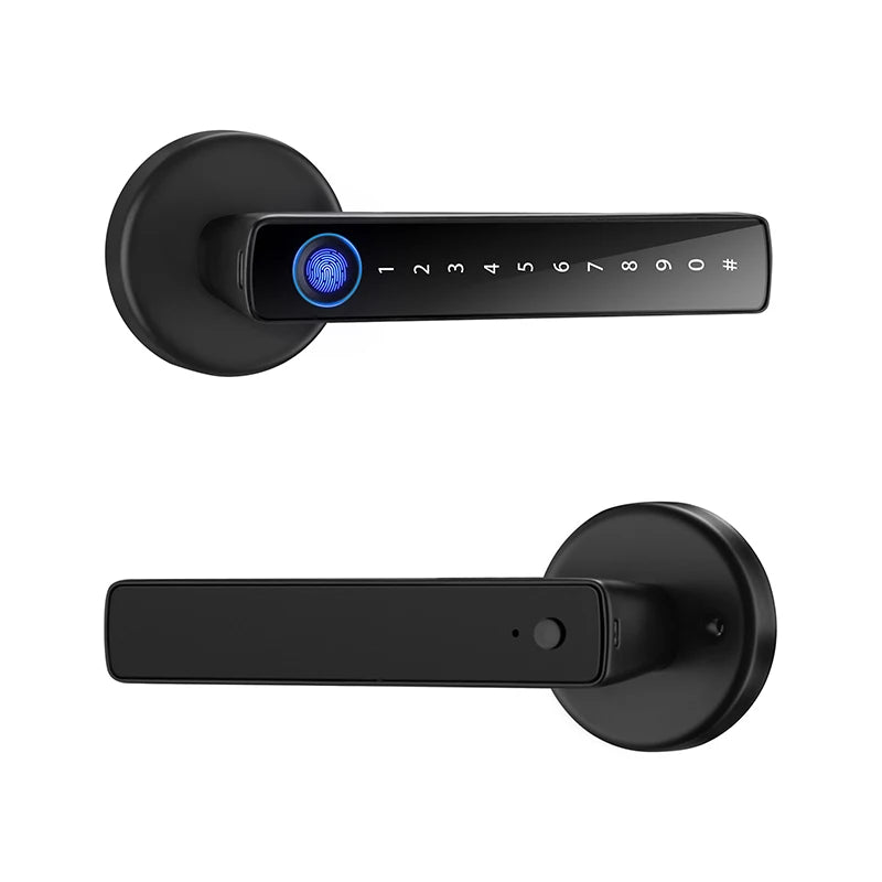 Home Security: Door Handle: Electronic Digital Lock and Door Handle with Password & Biometric Fingerprint Smart Door Lock by Tuya