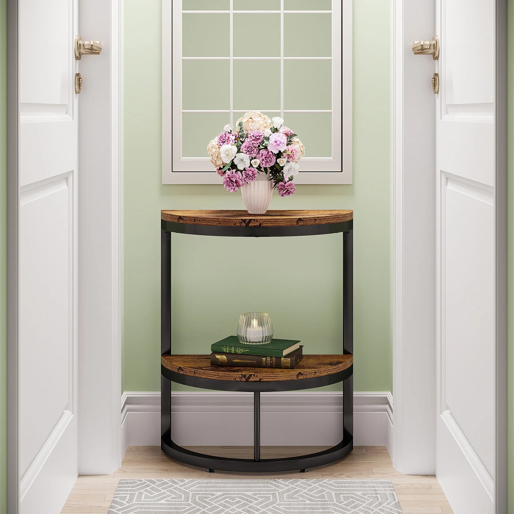 End Table-Semi Circle, Small Half Round, Side Table with Storage Shelf, Accent Table, Slim C Table for Sofa Couch, Tribesigns